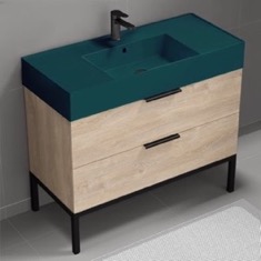 Modern Bathroom Vanity, 40 inch, Green Ceramic Sink, Free Standing